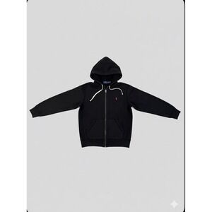 Polo Ralph Lauren Hoodie Mens Medium Black Thermal Waffle Knit Red Pony Full Zip